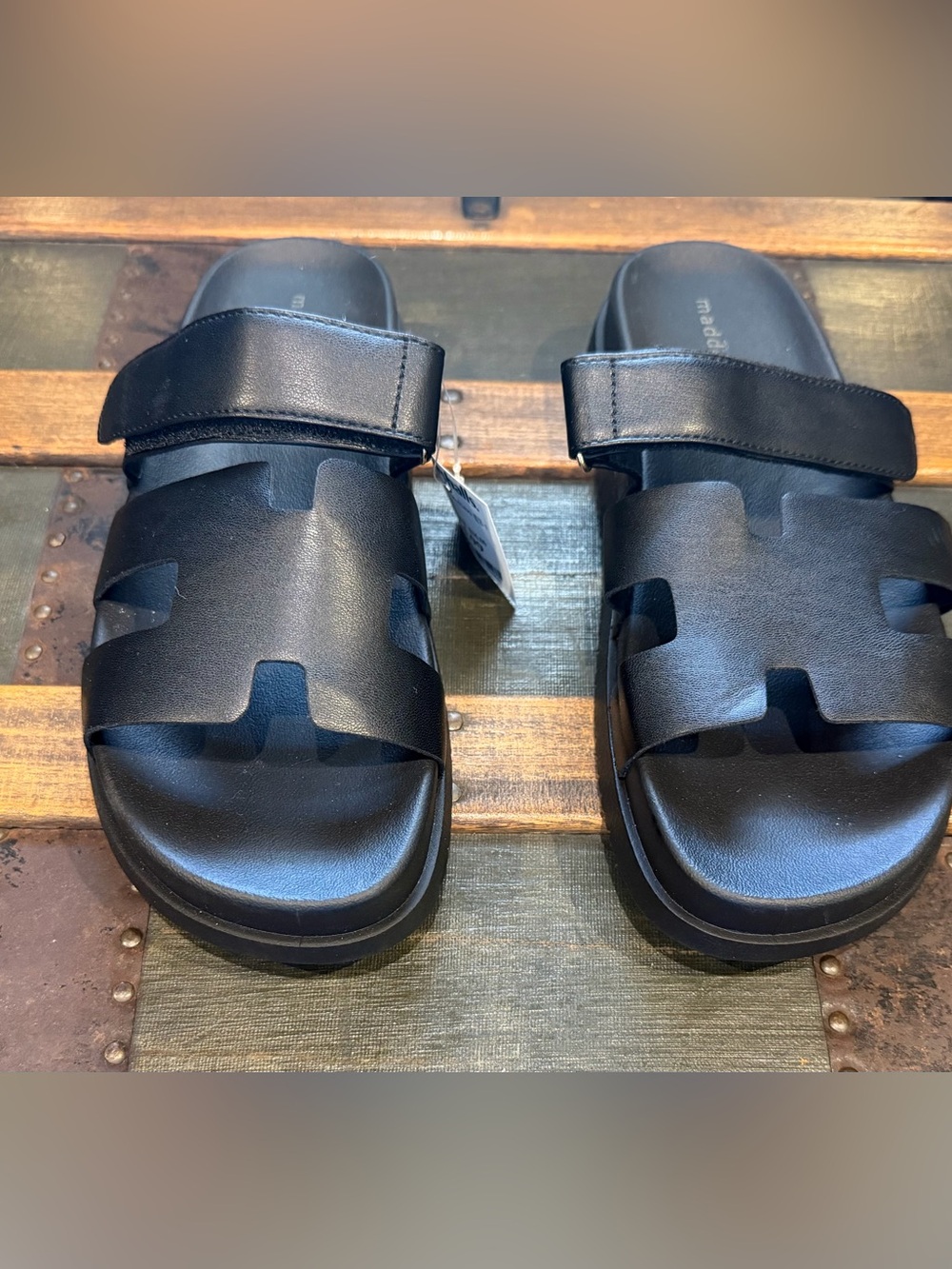 Steve Madden Mayben Black Leather Sandals
